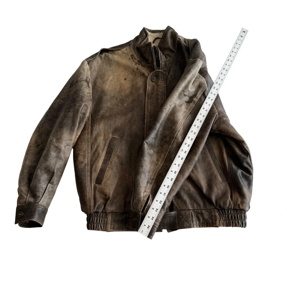 Maquette VTG Distressed Brown Leather‎ Sherpa Fleece Lined Bomber Jacket sz 44